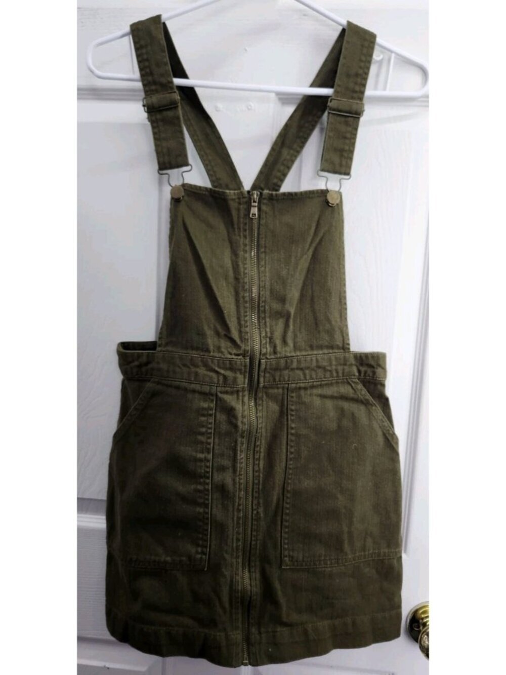 Forever 21 khaki green bib overall skirt zippered front Medium